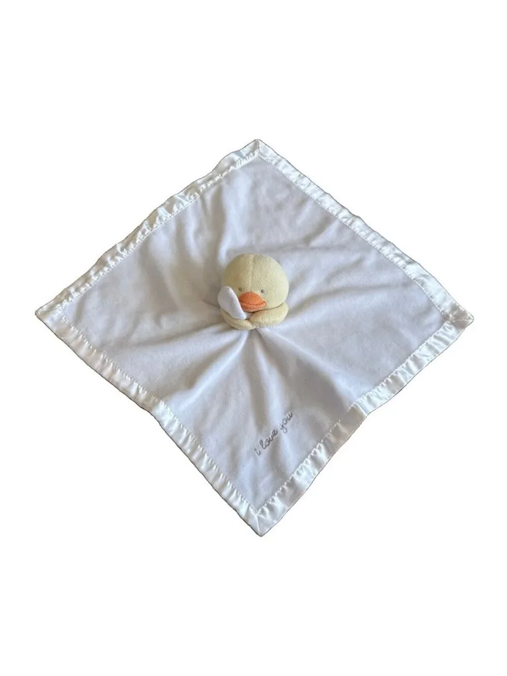 Carters I Love You Duck Chick Lovey Rattle White Satin Baby Security Blanket Toy